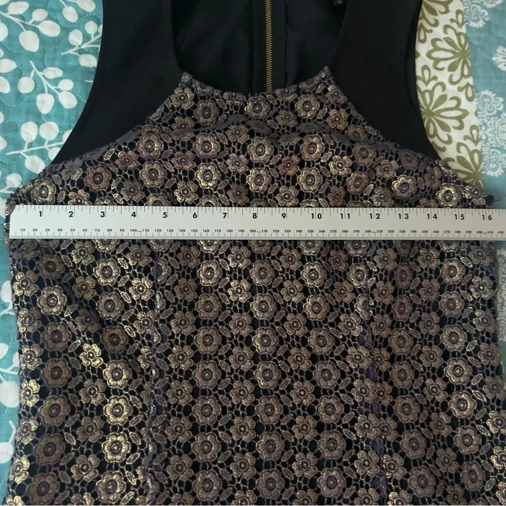 Juicy Couture Gold Overlay Embroidered Black Dress Size 4 - Picture 5 of 12